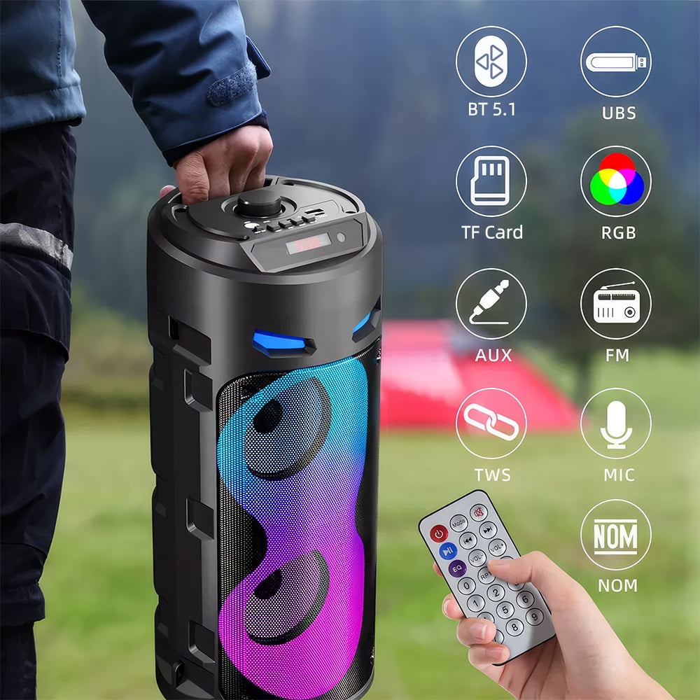 Portable Bluetooth Speaker, RBG Big Powerful Wireless Boombox TWS Pairing Loud Stereo Sound Deep Bass Large Party Speakers with Subwoofer LED Lights for Outdoor Home Camping
