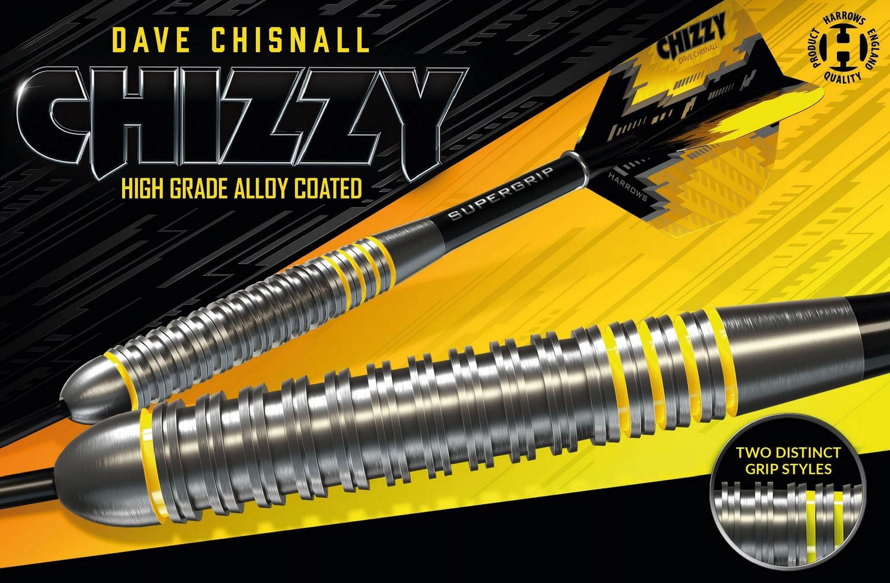 Harrows Chizzy Dave Chisnall High-Grade Alloy Darts -  Includes Three Steel-Tip “Tungsten-Look” Brass Darts, Three Supergrip Shafts & Three Prime Flights - 24 Grams