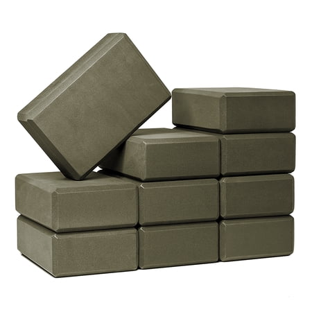 Sunshine Yoga 3" Yoga Block, 10 Pack Bulk EVA Foam Yoga Blocks, Firm and Supportive Yoga Brick for Stretching, Pilates, and Workout, Balance Foam for Schools and Studios, 3" x 6" x 9", Olive Green