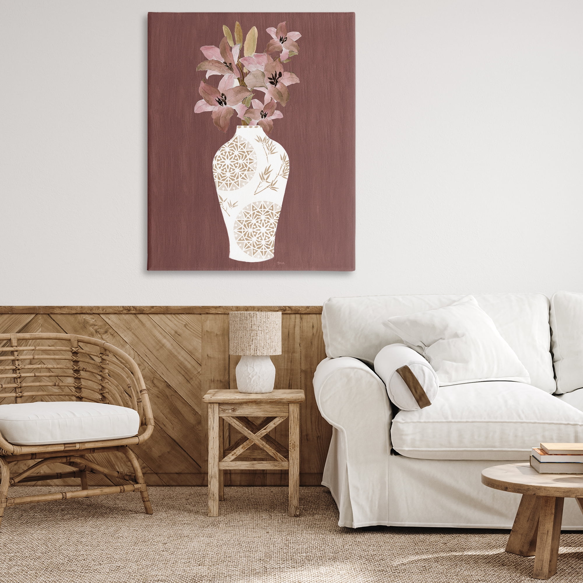 Stupell Industries Boho Geometric Vase Plants & Flowers Painting Wrapped Canvas Art Print Wall Art, 36 x 48