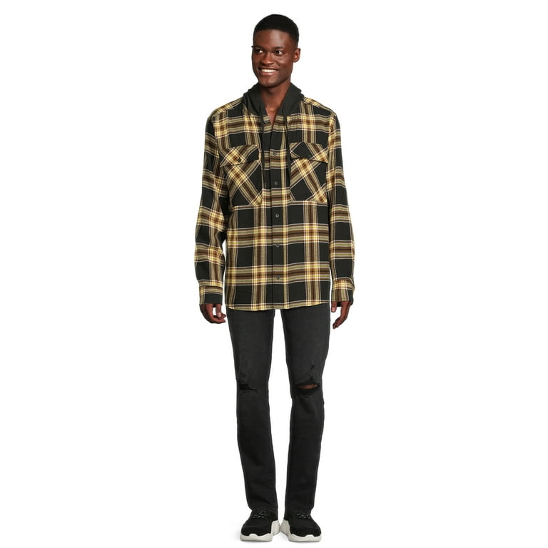 No Boundaries Men's & Big Men's Hooded Flannel Shirt, Sizes