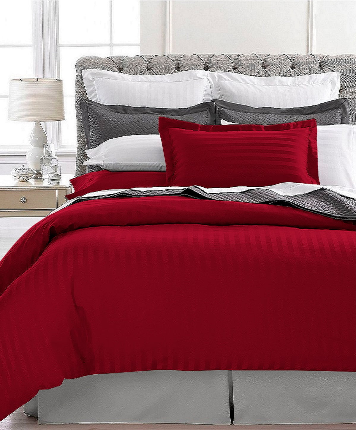 Ultra Soft 1800 Series 3 PC Striped Duvet Set (Full/Queen, Burgundy