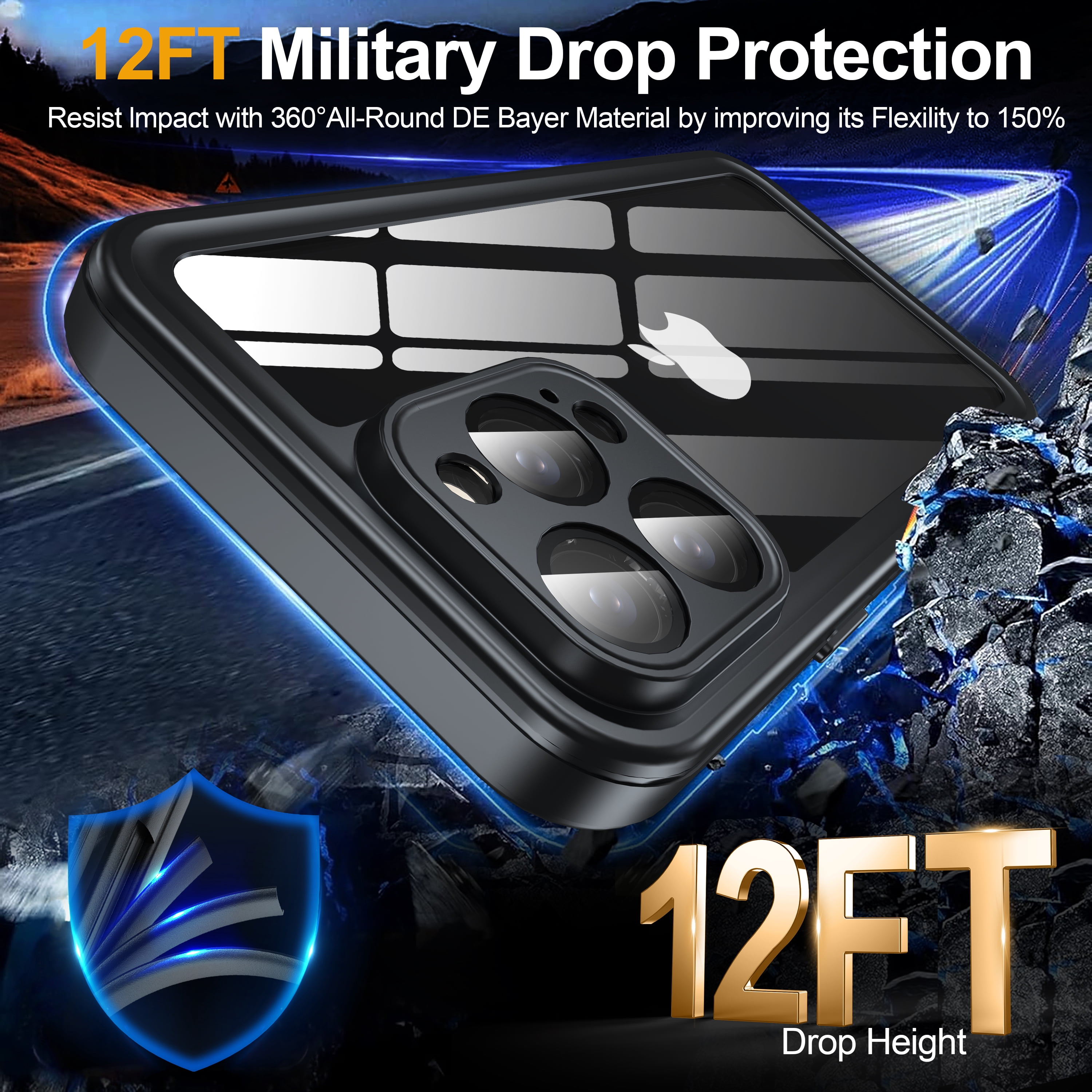 ANTSHARE for iPhone 16 Pro Max Case, Double Front Frame Built-in HD Screen Protector + Privacy Screen Protector, Waterproof Phone Case for iPhone 16 Pro Max-Black