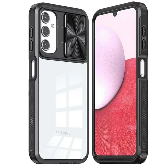 For Samsung Galaxy A14 5G Hybrid Cases with Sliding Camera Cover Transparent Shockproof Bumper TPU Protective Cover ,Xpm Phone Case [ Black ]
