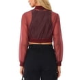 thumbnail image 3 of INSPIRE CHIC Bomber Crop Jacket for Women's Sheer Mesh Lightweight Long Sleeve Jackets XL Burgundy, 3 of 6
