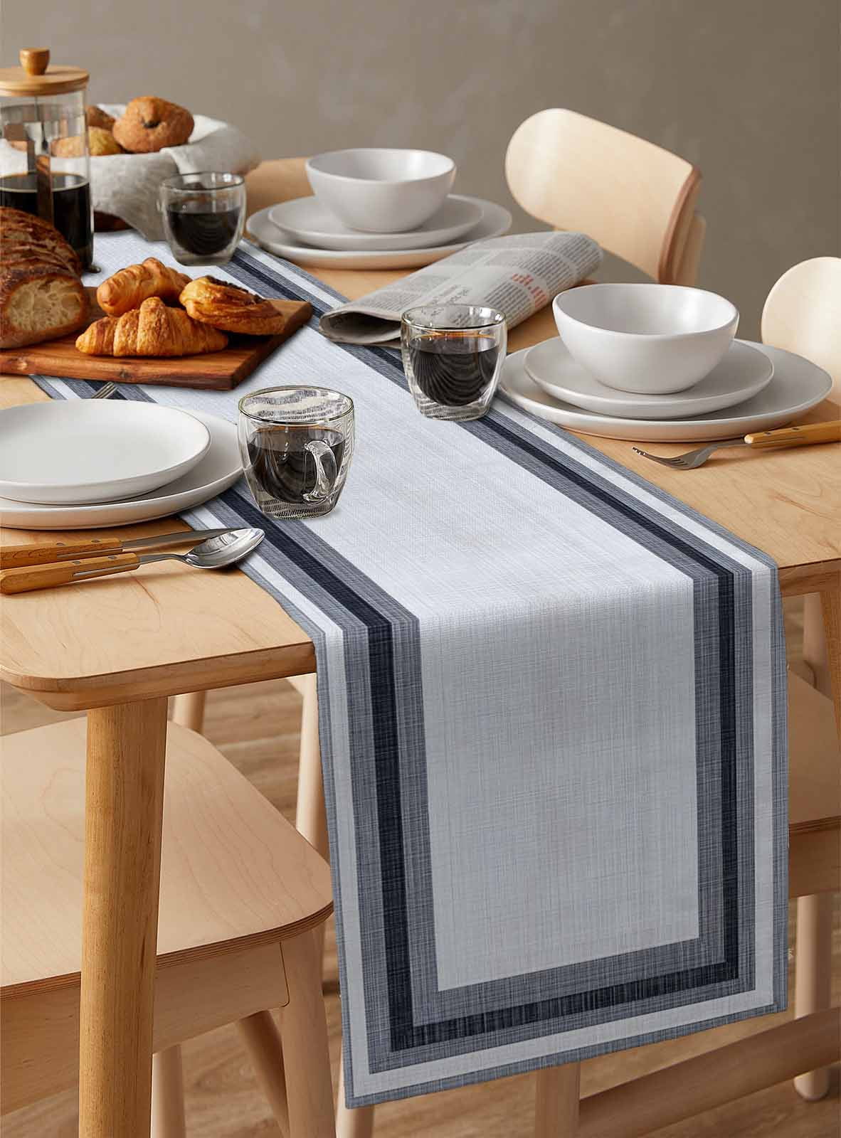 Gray Boho Burlap Cotton Table Runner 13x36 Inches Short, Vintage Country Chic Shabby Ombre Geometric Farmhouse Table Runners, Outdoor Dining Tablecloths Decor for Baby Shower/Party/Wedding