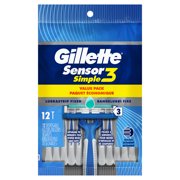 Gillette Sensor3 Simple, Men's Disposable Shaving Razors, 12 Count