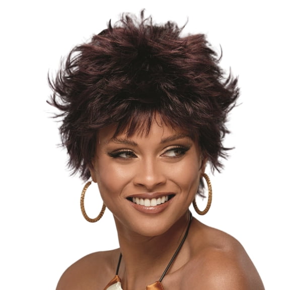 Brandice Wig by Especially Yours – Synthetic Yaki Texture Wig for Women, 2"-3½", Lightweight 2.6 oz, Average Size, Dark Wine