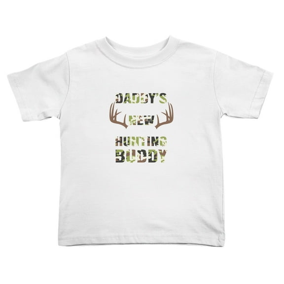 Daddys New Hunting Buddy Cute Toddler T-Shirts for Boys Girls (White, 4T)