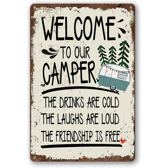 Camper Decor Camping Accessories For Campers Rv Decorations For Inside Sign Metal Tin Signs Funny Campsite Rules Travel Trailer Wall Decor Personalized Welcome Gifts 12x8inch