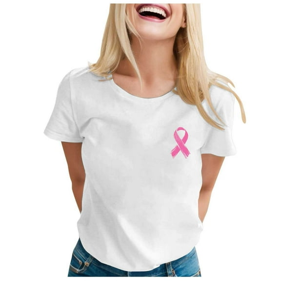 Women's Casual T-Shirts Cancer Awareness Print Short Sleeve Round Neck Top for Everyday Spring and Summer Wear