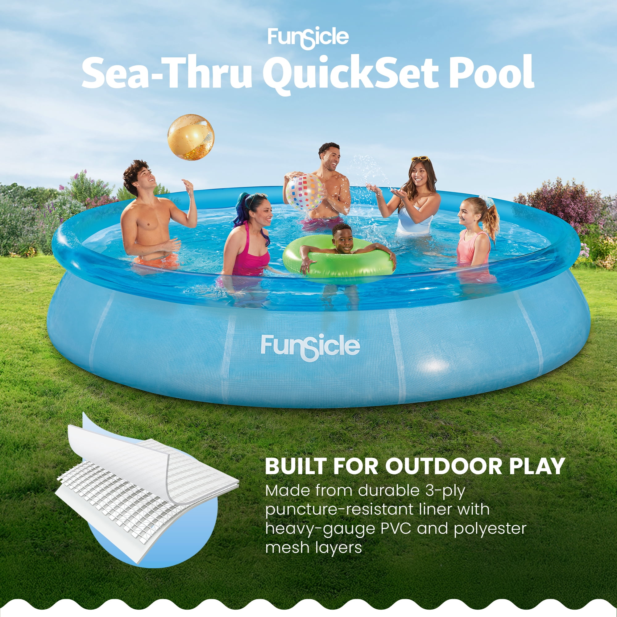Funsicle 12ft x 30in Round Sea-Thru QuickSet Above Ground Pool with Cartridge Filter Pump, Age 6 & up