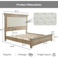 thumbnail image 3 of Merluxy 68" H King Size Bed Frame with Upholstered Headboard, Solid Wood Mid-Century Platform Bed, Button Tufted/Antique Brass Nail Trim, Light Oak, 3 of 8