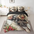 thumbnail image 3 of Manfei Christmas Flower 7pcs Bedding Comforter Set,Vintage Western Train Queen Bedding Sets,Red Beige Brown Queen Sheet Sets For Men Women,Microfiber Bedroom Decor Reversible, 3 of 9