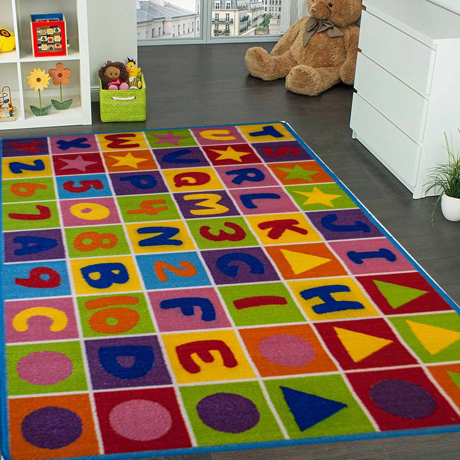Mybecca Kids Rug with Numbers and Letters Size 7'2"x10' Multicolor