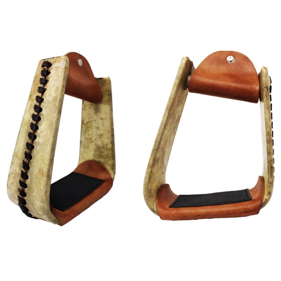 5" wide Horse Western Saddle Rawhide Leather Covered Angled Roper Stirrups 51174