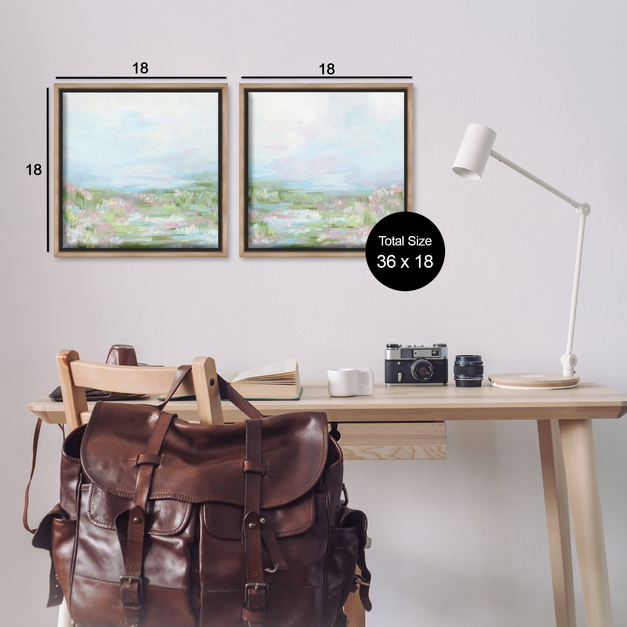 Stupell Industries Pastel Abstract Spring Field Landscape & Nature Painting Brown Floater Framed Canvas Art Print Wall Art, 18 x 18, Set of 2