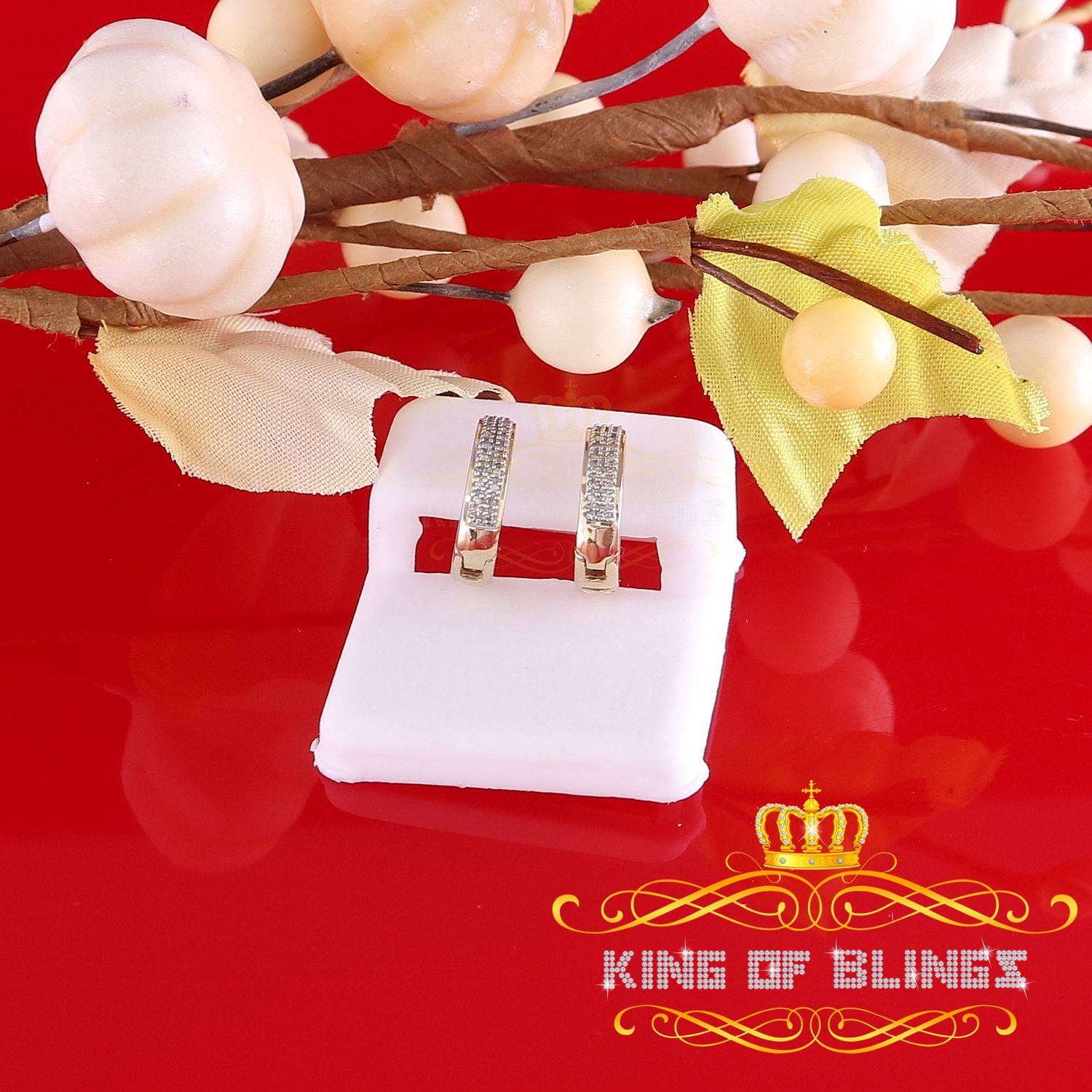 King of Bling's 0.15ct Diamond 925 Sterling Silver Yellow Hoop Stud Earrings For Men's / Women's