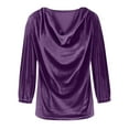 thumbnail image 3 of JIANJIA Blouses For Women Dressy Casual Velvet Solid Color Cowl Neck Long Sleeve Drape Ruched Front Autumn Winter Tops Sportwear, 3 of 5