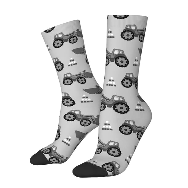 Balery Gray Tractor Calcetas Largas con Estampado para Hombre y Mujer – Suaves y Transpirables, Talla Única (US 5-11)