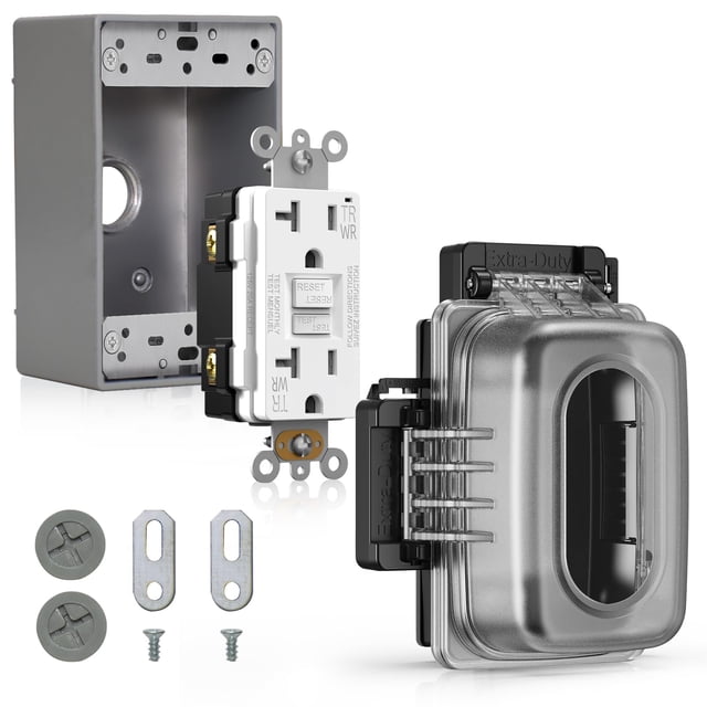 Enchufe GFCI para exteriores, ELEGRP, 1 banda, 20 A, con kit de caja y tapa para usar