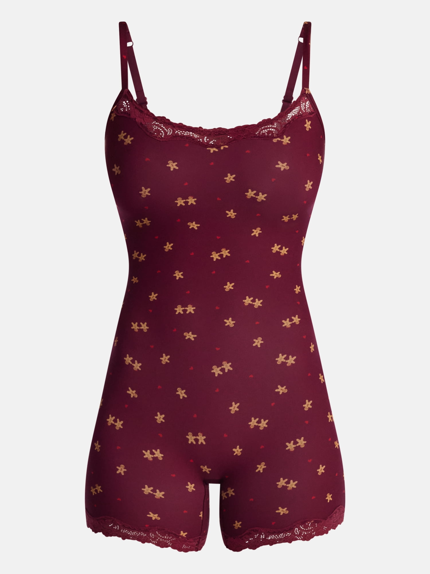 No Boundaries Fit Stretch Lace Trim Scoop Neck Romper, Women's XS-XXXL