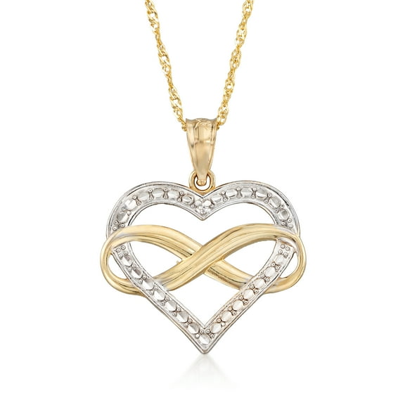 Ross-Simons 14kt 2-Tone Gold Diamond-Cut Infinity Heart Pendant Necklace, Women's, Adult