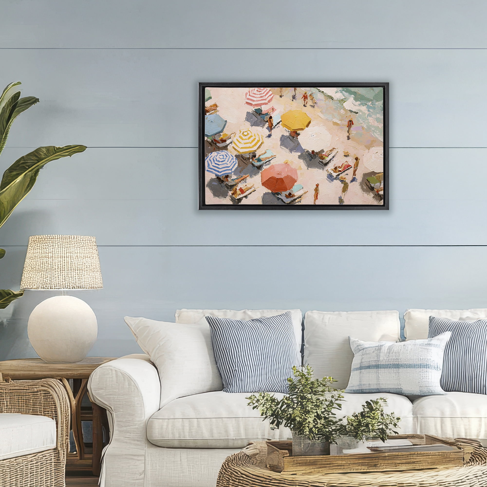 Stupell Industries Summer Beach Fun Expression Black Framed Floater Canvas Wall Art, design by Jacky Ngan