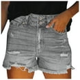 thumbnail image 2 of Women's Jean Shorts Stretchy Pull On Tattered Jeans Short High-Waisted Double-Button Comfortable Stretch Denim Shorts, 2 of 9