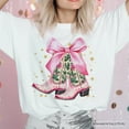 thumbnail image 2 of Pink Western Coquette Cowgirl Boots T-Shirt, Country Holiday Tee, 2 of 8