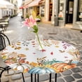 thumbnail image 6 of Orange Thanksgiving Fall Round Tablecloth for 45-54 Inch Tables,Fitted Table Cover with Elastic Edge,Orange Blue Pumpkins Botanical Waterproof Outdoor Table Cloth Protector for Patio Garden Dinner, 6 of 9
