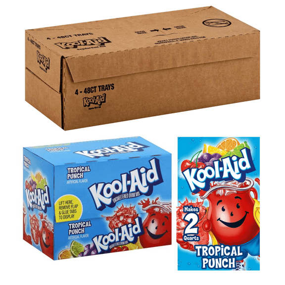 Kraft Kool-Aid Tropical Punch Beverage Caffeine Free, Unsweetened BULK WHOLESALE 192 PACKETS 4 BOX CASE