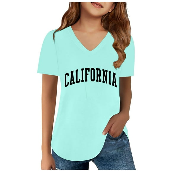 FhsagQ Tops Shirts for Girls 10-12 Shirts for Teen Kids Girls Child Short Sleeve Prints T Shirt Trendy Girls Fans Gift Tops Girls Christmas Shirts Size 8 Green 12-13 Years
