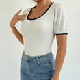 thumbnail image 5 of Besolor Womens Summer Tops Knit Lace Splicing Scoop Neck Basic Tee Casual Short Sleeve Slim Fitted Going out Shirts, 5 of 9