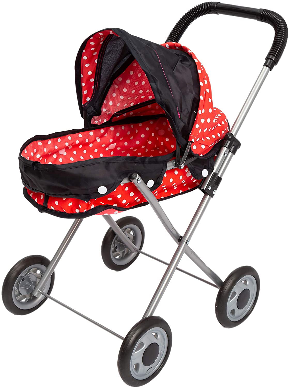Kinderplay 2 in 1 Dolls Pram/Pushchair Age 3 Black Fabric with Pink Dots