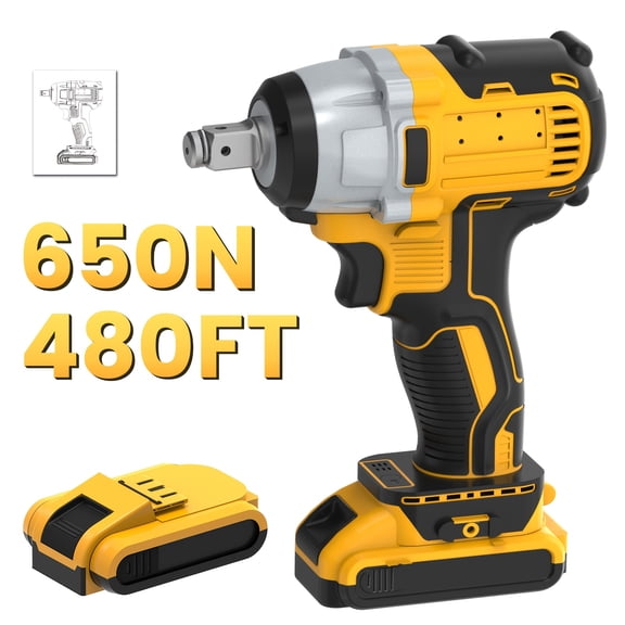 650Nm Brushless Impact Gun, Cordless Impact Wrench Compatible with Dewalt 20V Battery, 1/2" High Torque, 3-Mode Speed, Variable Torque & LED Work Light, Tool Only