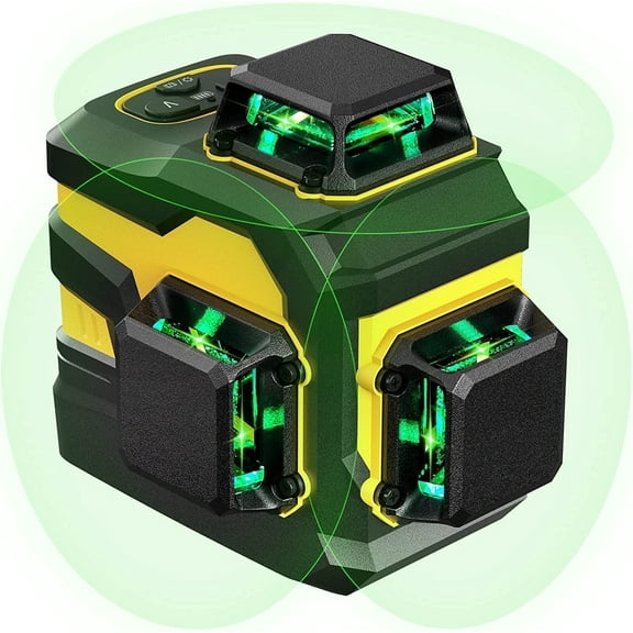 Laser Level, IKOVWUK 3x360° Cross Line Laser for Construction and Picture Hanging, 12 Green Lasers with Self-leveling, 65 ft Vertical & Horizontal Line, Level Tool with 5200 mAh Rechargeable Battery