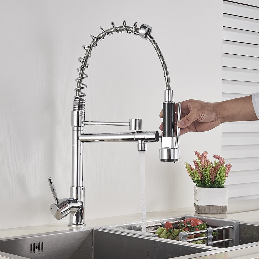 Senlesen Chrome Kitchen Faucet 360Swivel Single Handle Pull Down Sprayer Kitchen Mixer