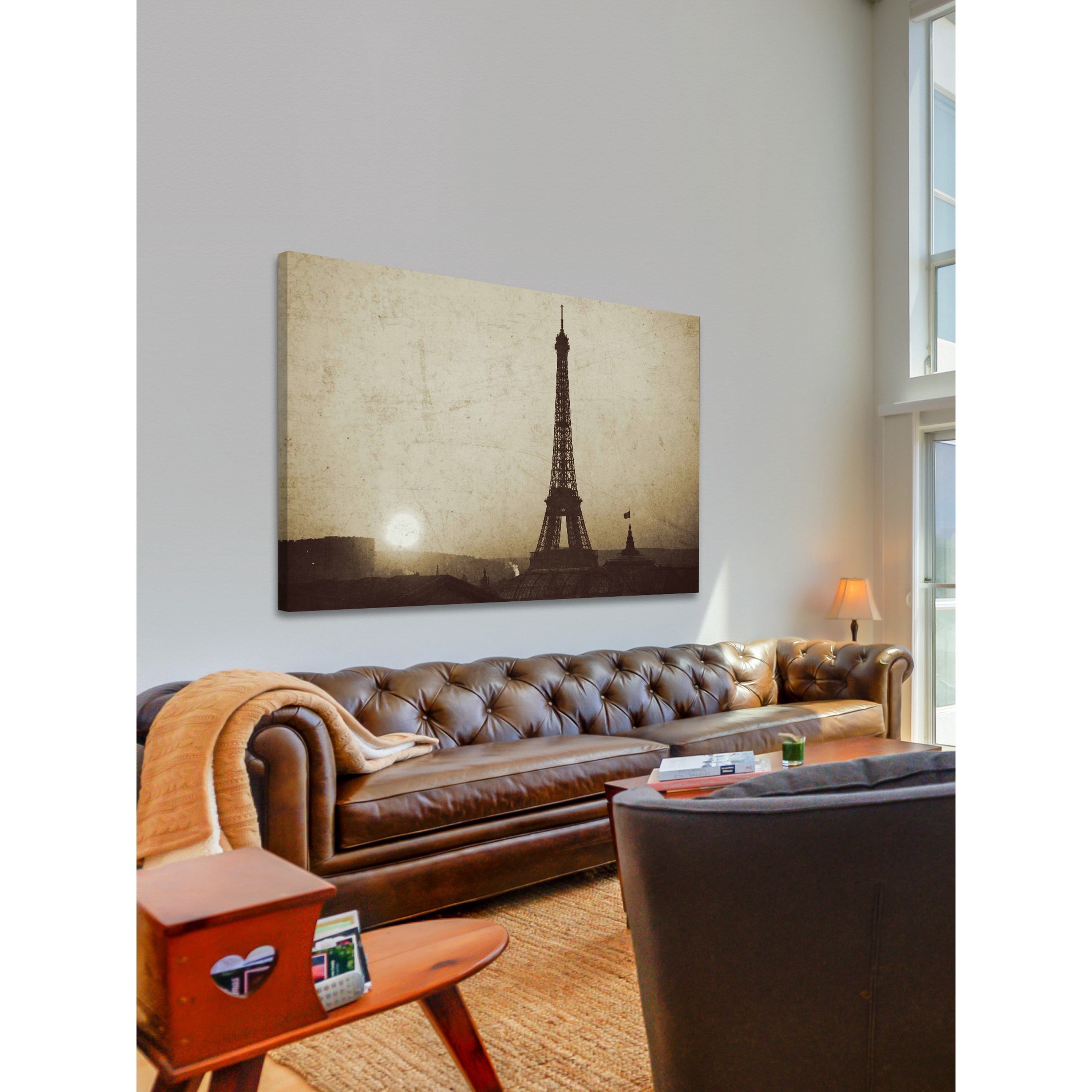 "Eiffel Tower and Setting Sun" Painting Print on Wrapped Canvas
