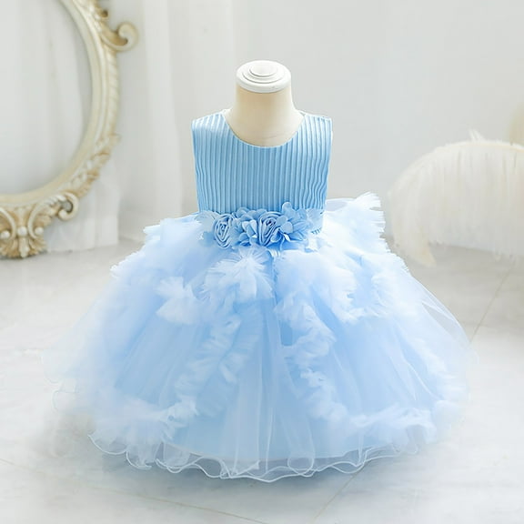 Generic Child Gown Dress Girls Summer Dress Children Birthday Party Dresses Skirt for Fashion Casual Holiday Gowns(3-4 Years,Sky Blue)
