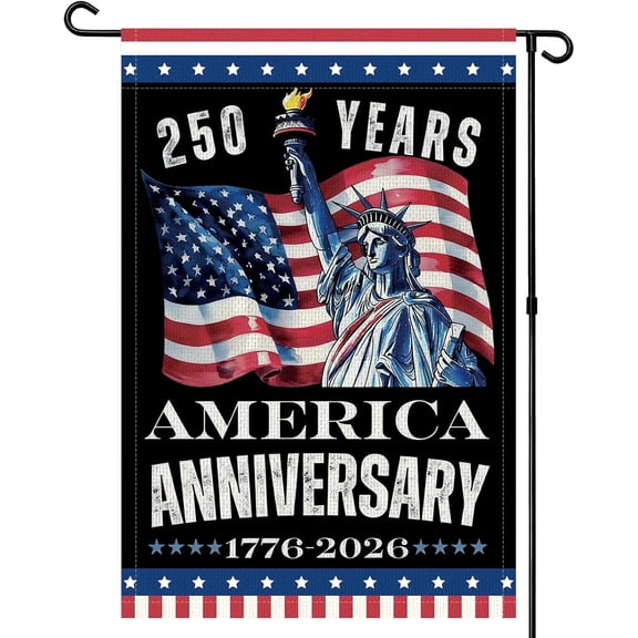 250th Anniversary USA Garden Flags, Happy 250 Years America Garden Banner Decor for Outside 12x18 Inch Double Sided, USA Patriotic 1776-2026 Design Outdoor Porch Patio Lawn Decorations