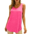 thumbnail image 4 of 100% Cotton Tank Top Women Sleeveless Crew Neck Wide Strap Asymmetrical Solid Color Trendy Camisoles for Under Clothes Hot Pink L-XL, 4 of 5