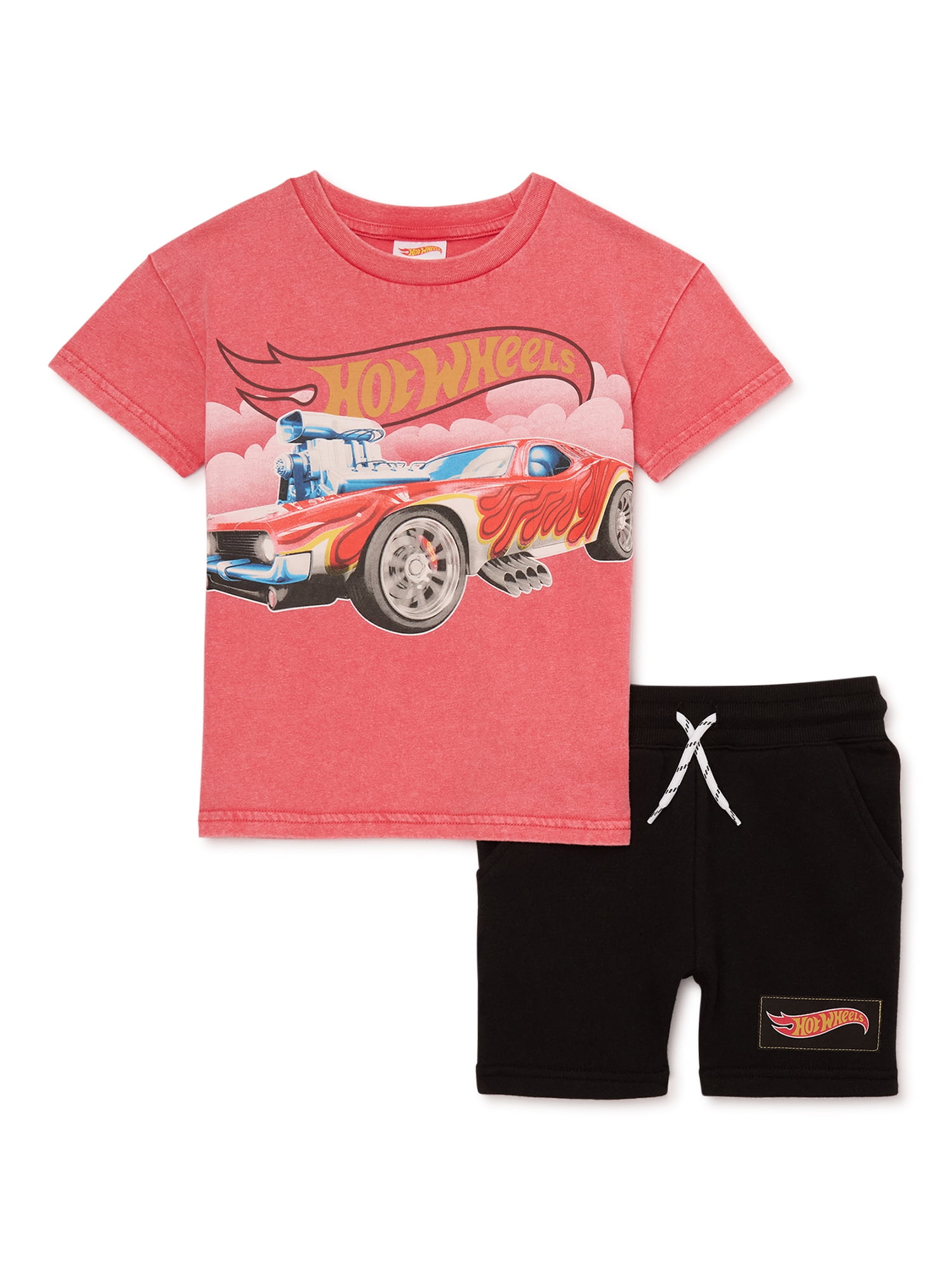 2-piece Toddler Boy Vehicle Print Short-sleeve Hooded Tee and Elasticized Shorts Set