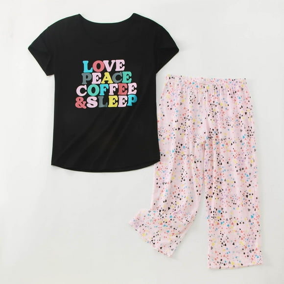 Women Pajamas Set Short Sleeve Top Capri Pants Sleepwear Plus Sleep Wear for Women Womens Sleepwear Set Flannel Pajamas for Women Silk Sleep Wear Womens Pajamas Shorts Pajama Short Pants for Women