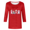 thumbnail image 5 of Penkiiy T-shirt de Mode pour Femmes de la Saint-Valentin Imprimé Manches 3/4 Blouse Col Rond Hauts Décontractés TG Rouge, 5 of 5
