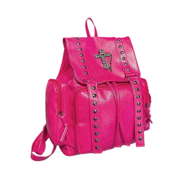 Mochila multiusos con detalles de remaches, de piel sintética, ideal para la escuela. Mochila moderna para el día a día en la universidad.