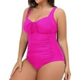 thumbnail image 4 of Sngxgn Women's Swimsuit Tummy Control Bathing Suit Ruffle V Neck Swimwear(Hot Pink,S), 4 of 8