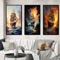 thumbnail image 1 of Designart "Raid To The Tresor Pirate Boat" Pirate Framed Wall Art Set Of 3 - Yellow Pirate Frame Gallery Set For Office Decor, 1 of 6