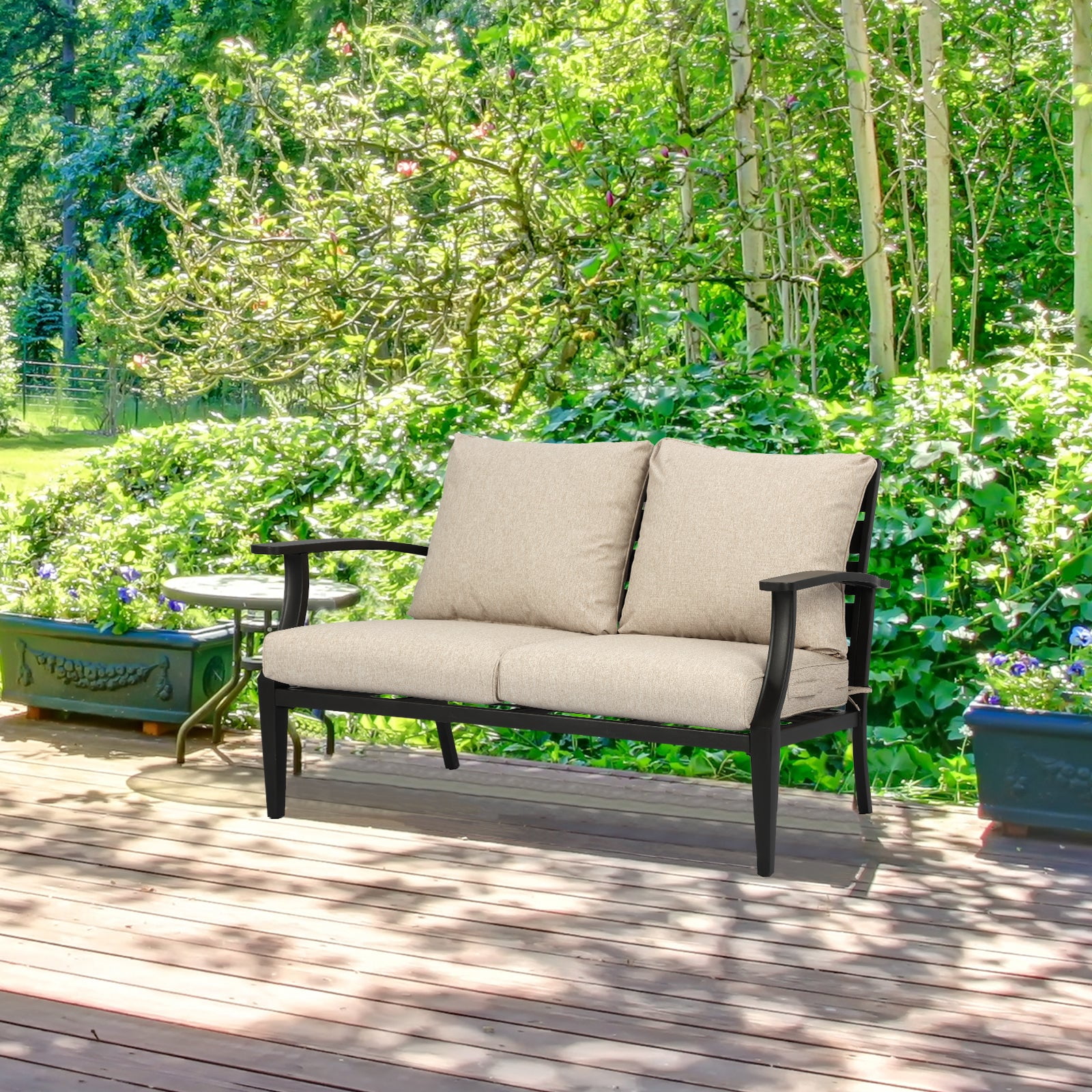 Aoodor 21" x 21" Patio Deep Seat Cushion Set, Water Resistant & Fade Resistant Outdoor Furniture Cushions with Adjustable Straps for Patio, Deck, Garden, Set of 2