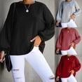 thumbnail image 5 of Long Sleeve Sweaters Solid Color O-Neck Shirts With Long Sleeve Loose Casual For Girl Tunic Tops 5 Sizes 4 Colors Wine Pink Gray Black, 5 of 11